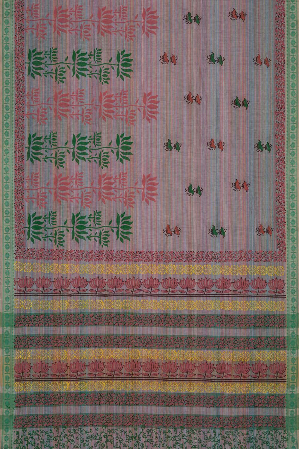 Image of Light Pink lotus buta block printed cotton saree