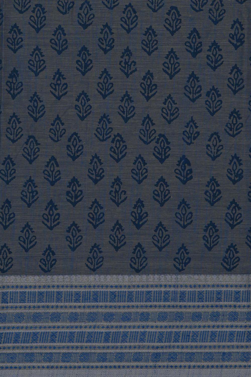 Image of Mustard Yellow floral jaal block printed cotton saree