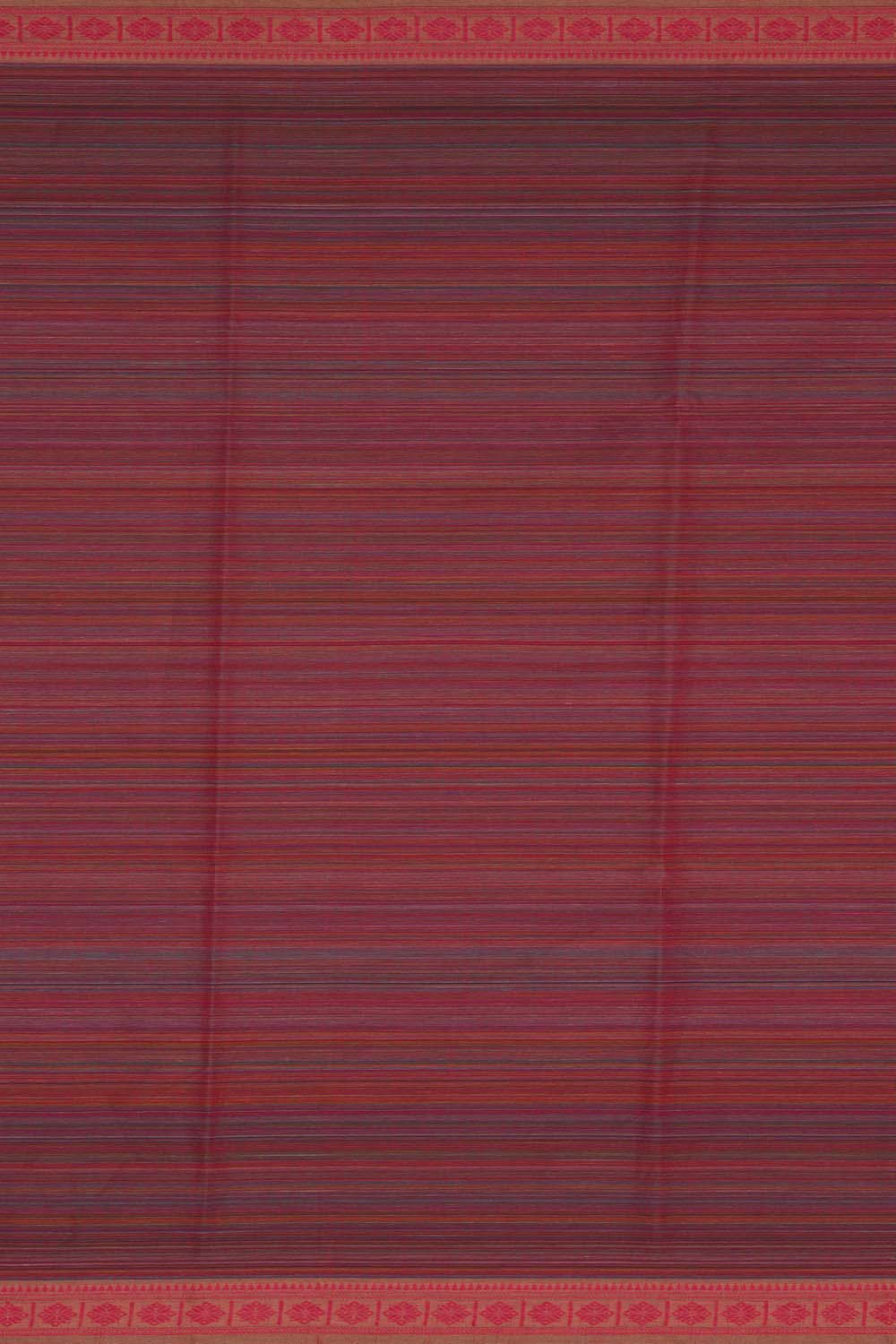 Image of Peach stripe weave block printed south cotton saree