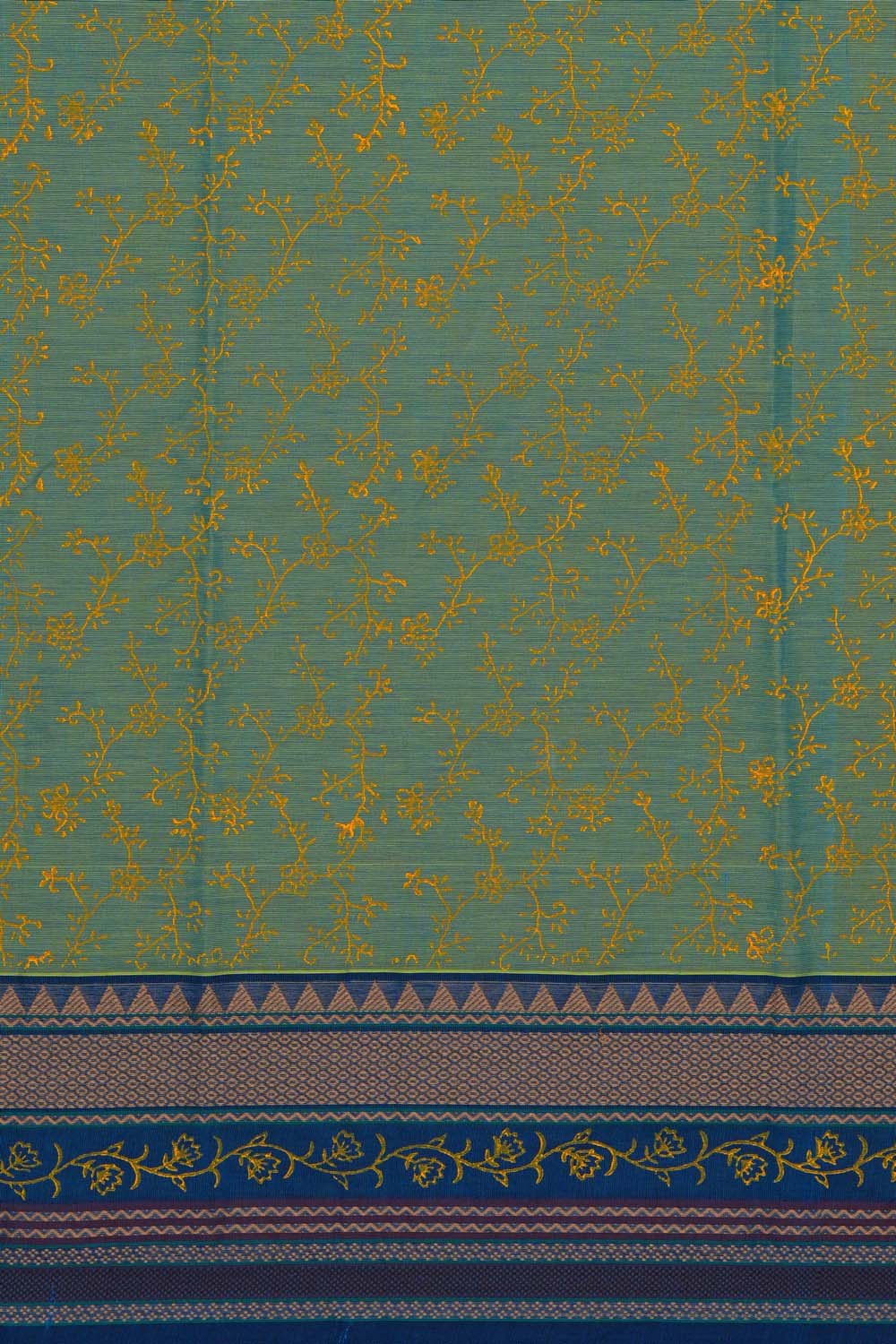 Image of Pista Green mayura block printed south cotton saree