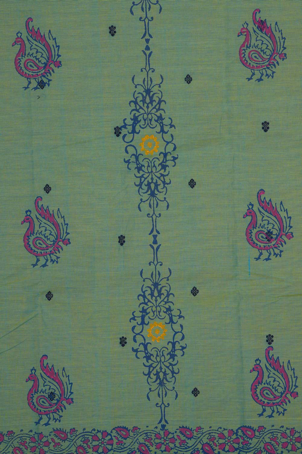 Image of Pista Green mayura block printed south cotton saree