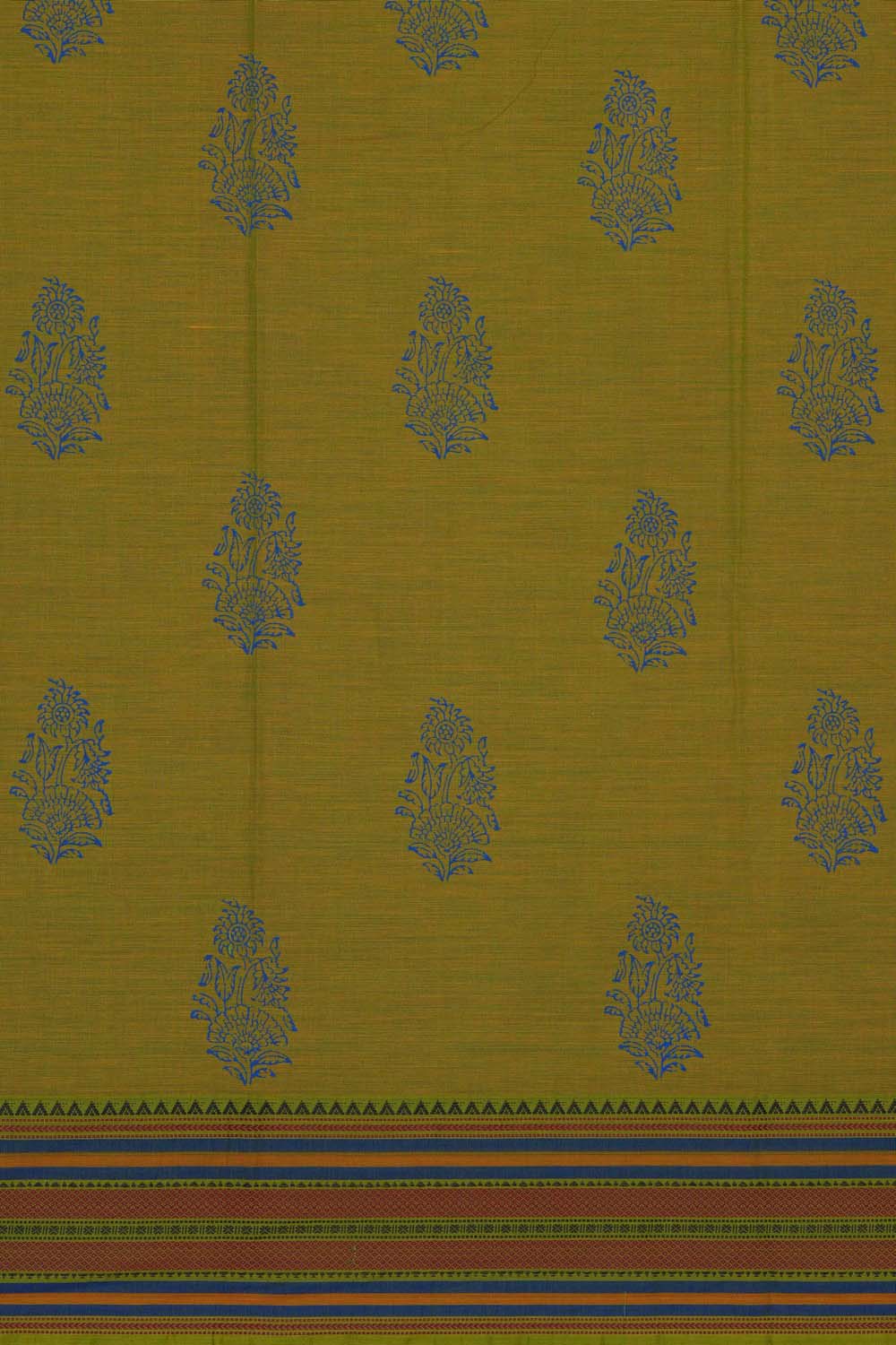 Image of Yellow floral Buti block printed south cotton saree