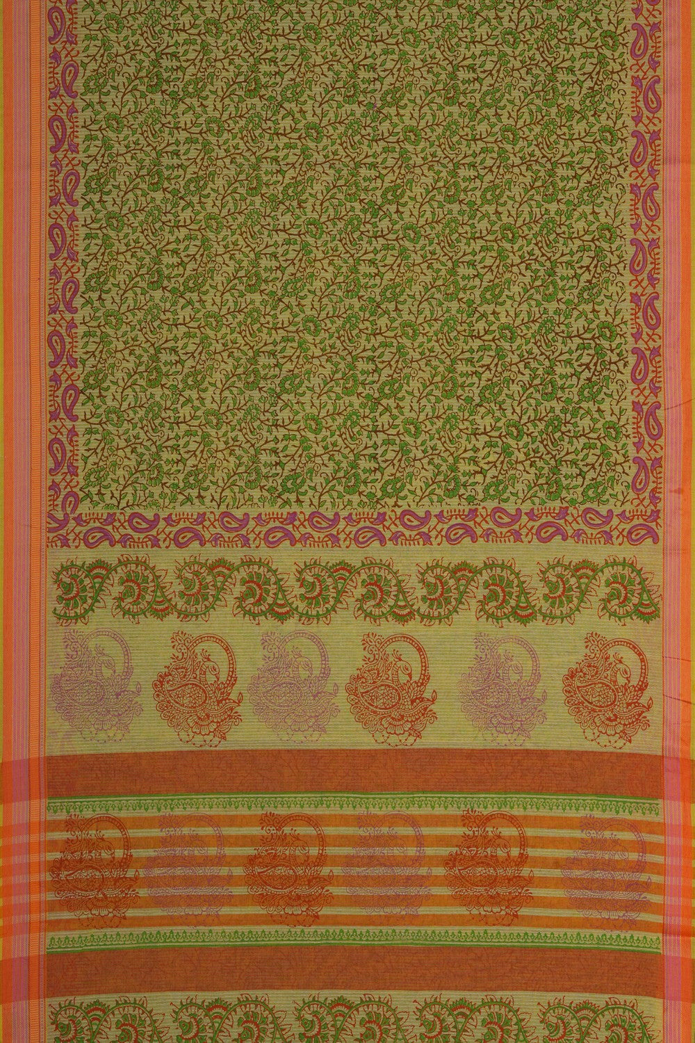 Image of Lemon Yellow Jaal block printed south cotton saree