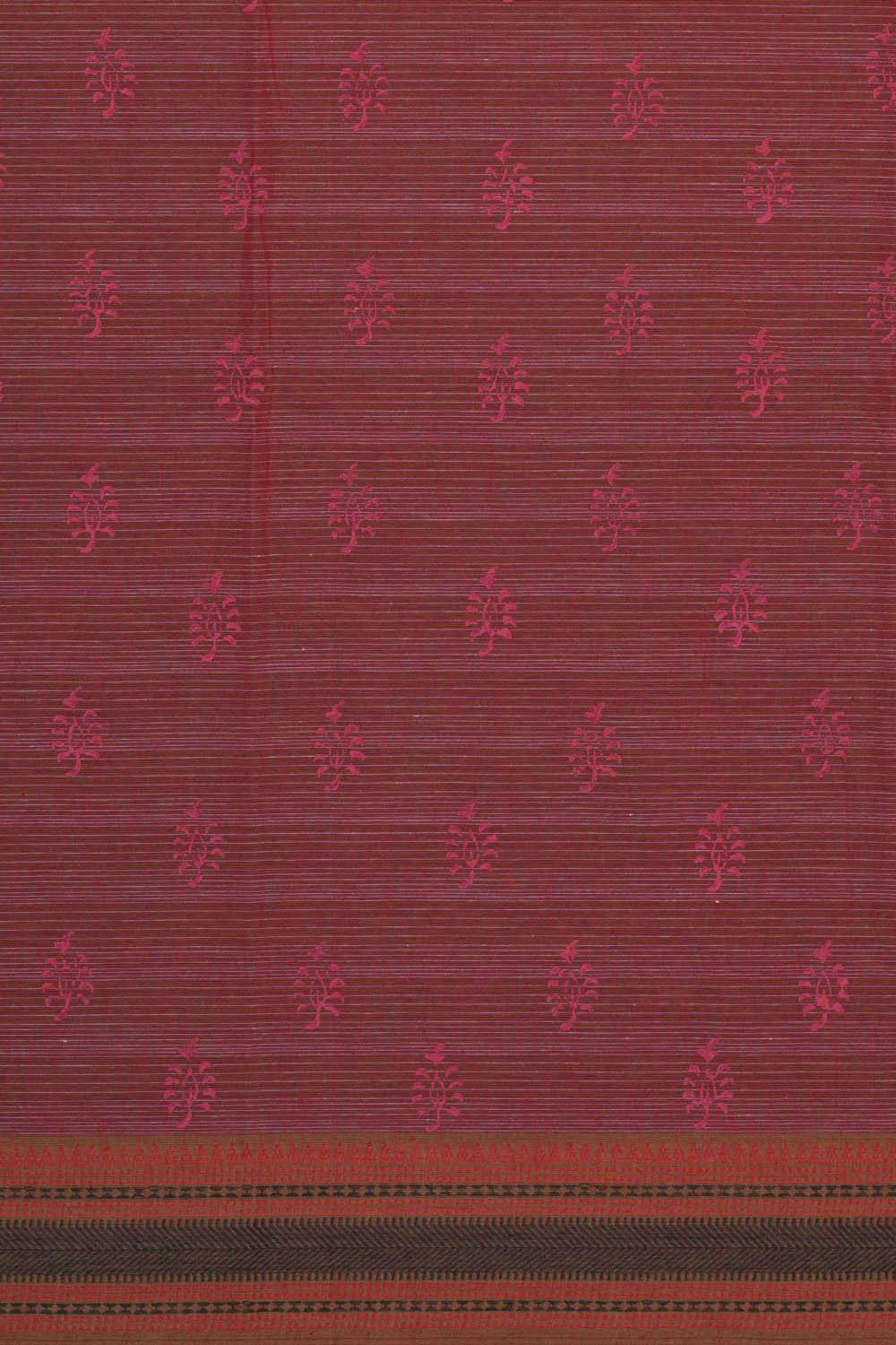 Image of Parrot & Deer jaal block printed south cotton saree