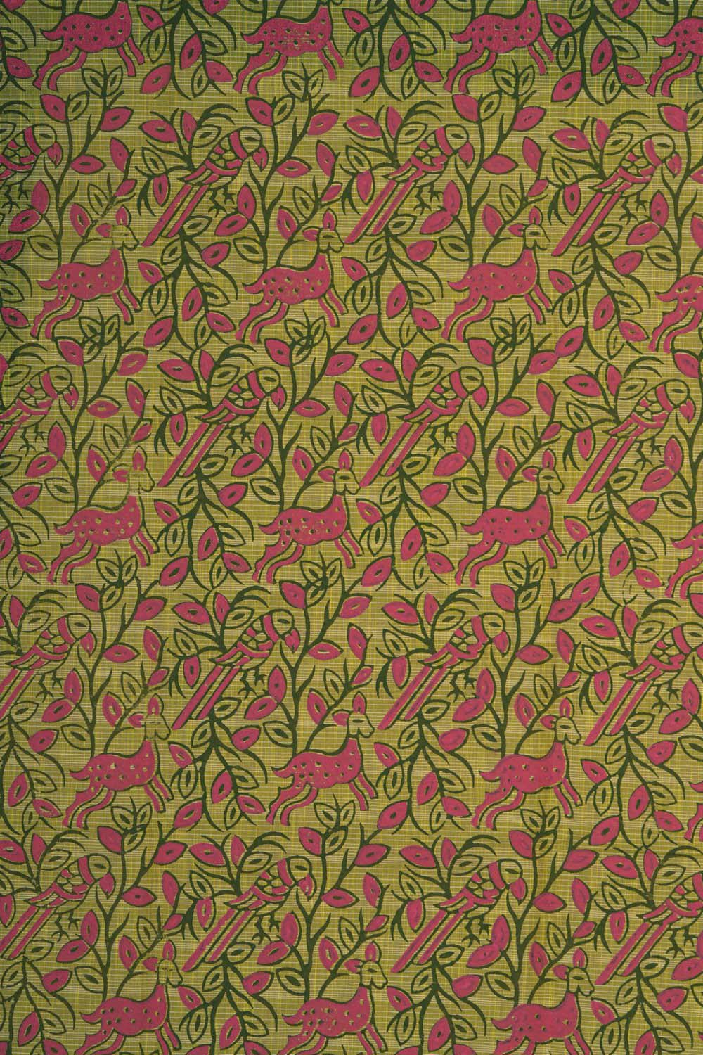 Image of Parrot & Deer jaal block printed south cotton saree