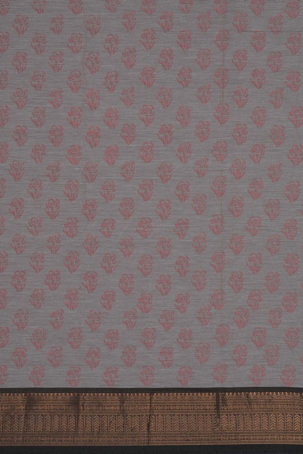Image of Beige floral jaal with buta block printed cotton saree