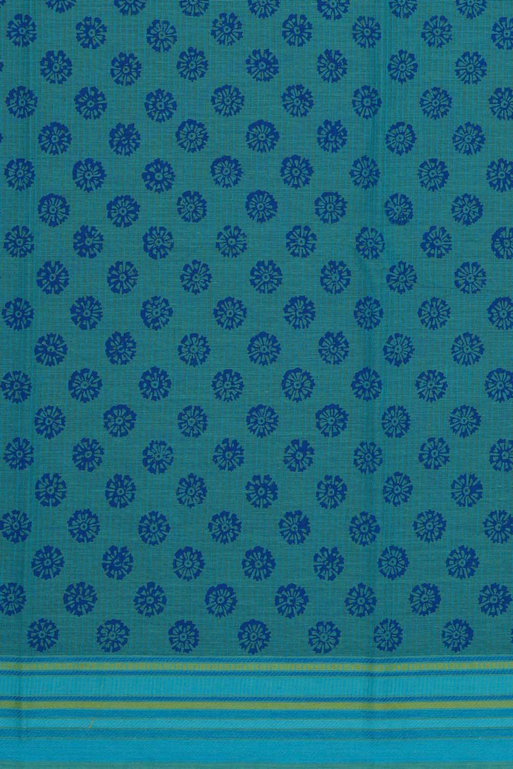 Image of Pistachio Buta block printed south cotton saree