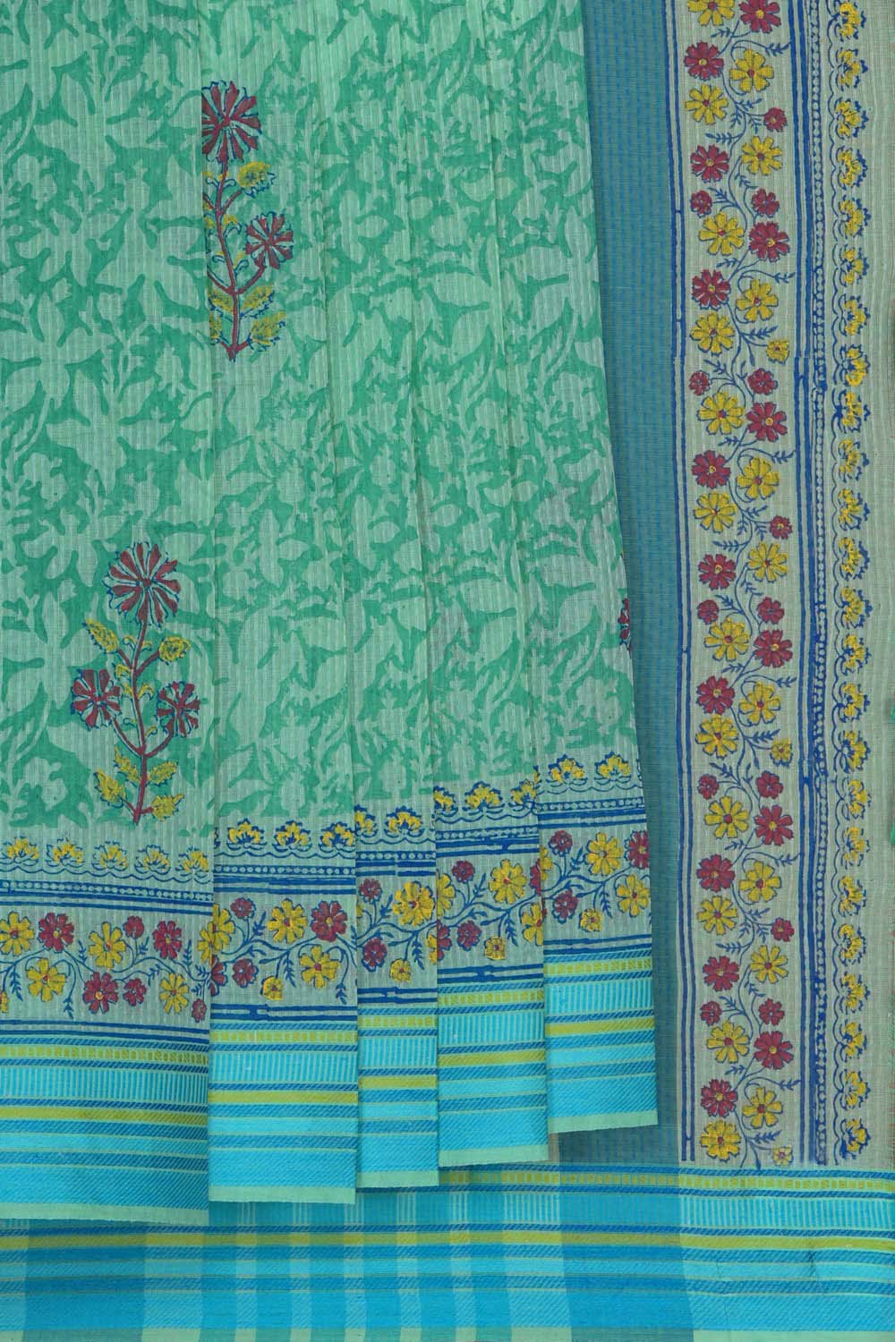 Image of Pistachio Buta block printed south cotton saree