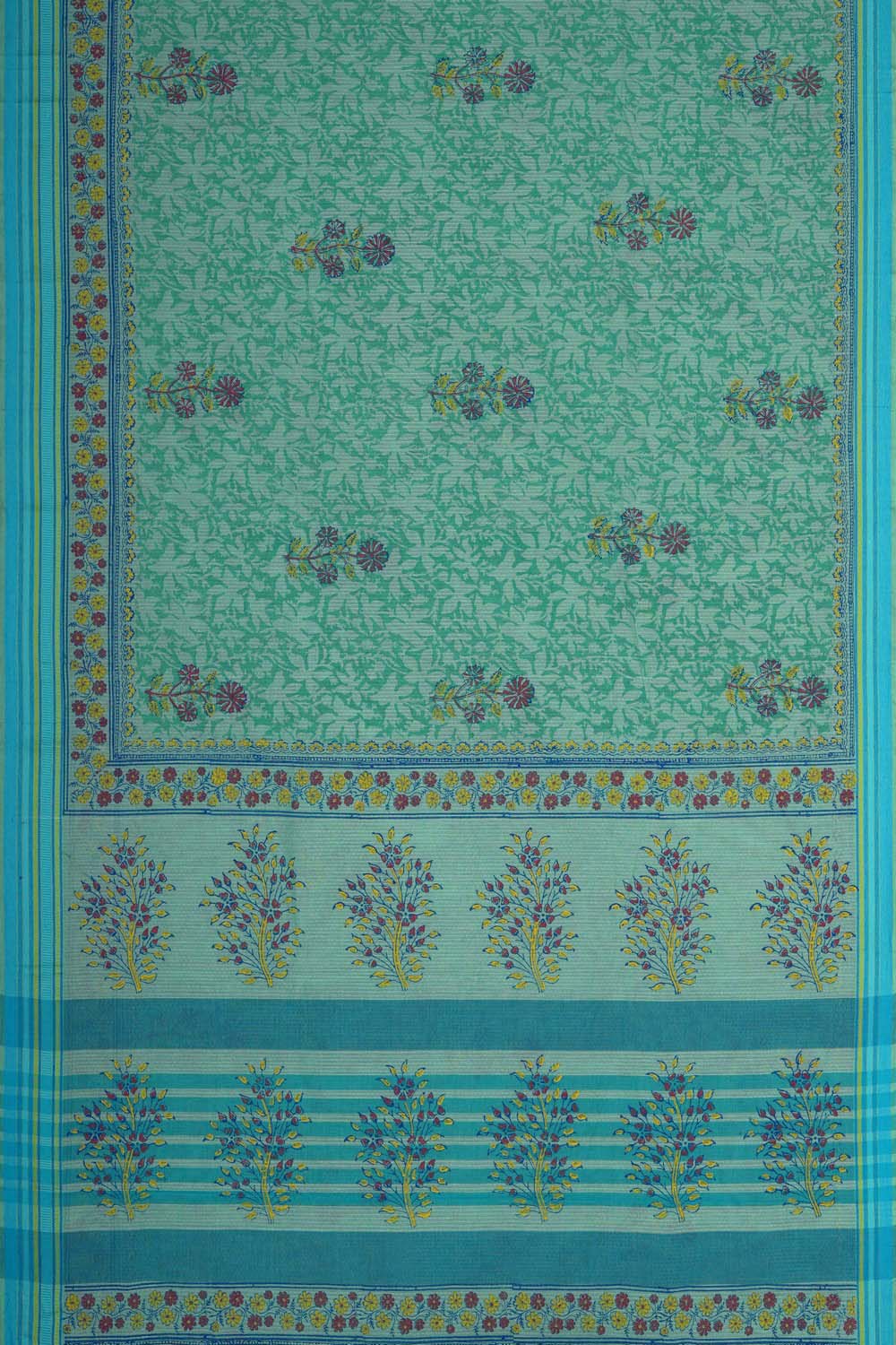 Image of Pistachio Buta block printed south cotton saree