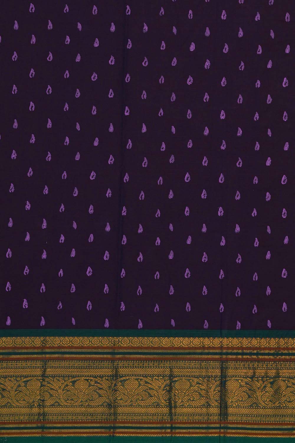 Image of Purple Mandala floral block printed south cotton saree