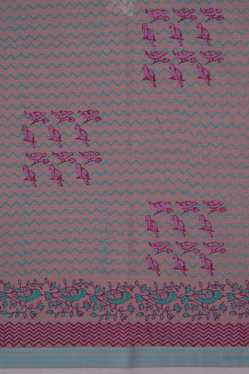 Image of Baby Pink with bird block printed cotton saree