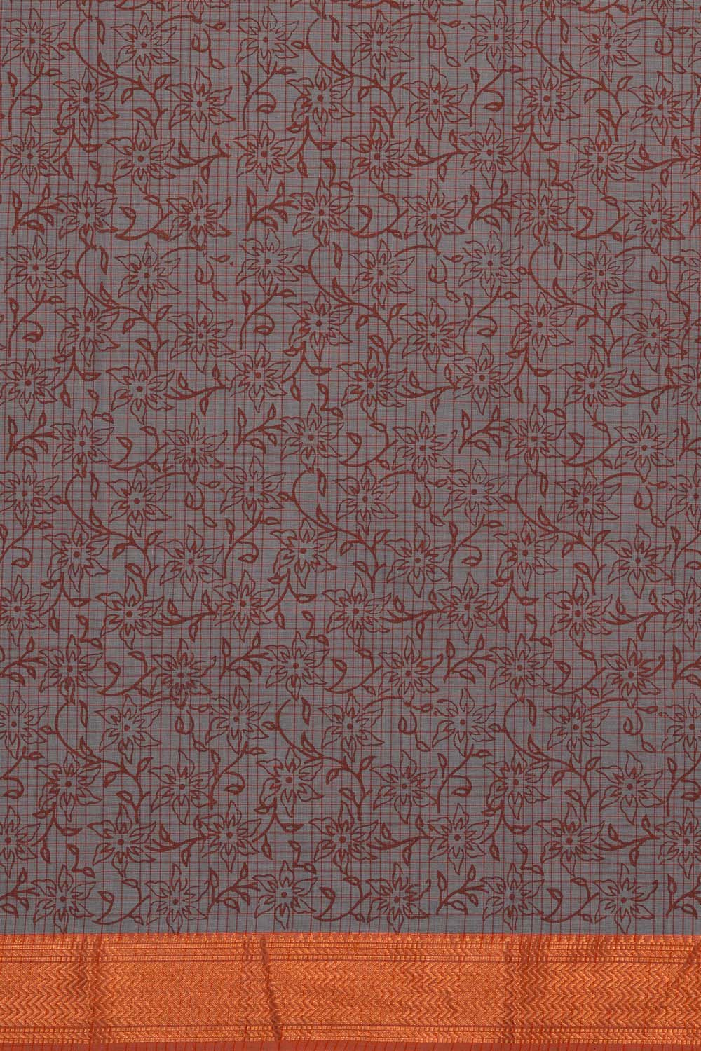 Image of Orange elephant  block printed south cotton saree