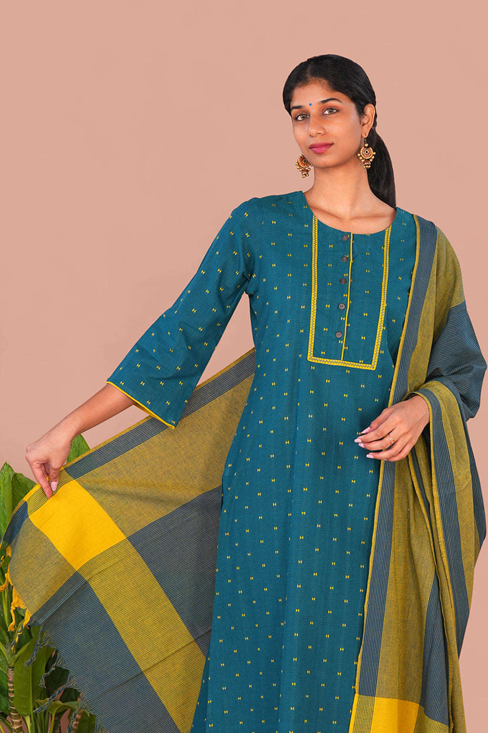 Image of Peacock blue Blue cotton Kurta Set