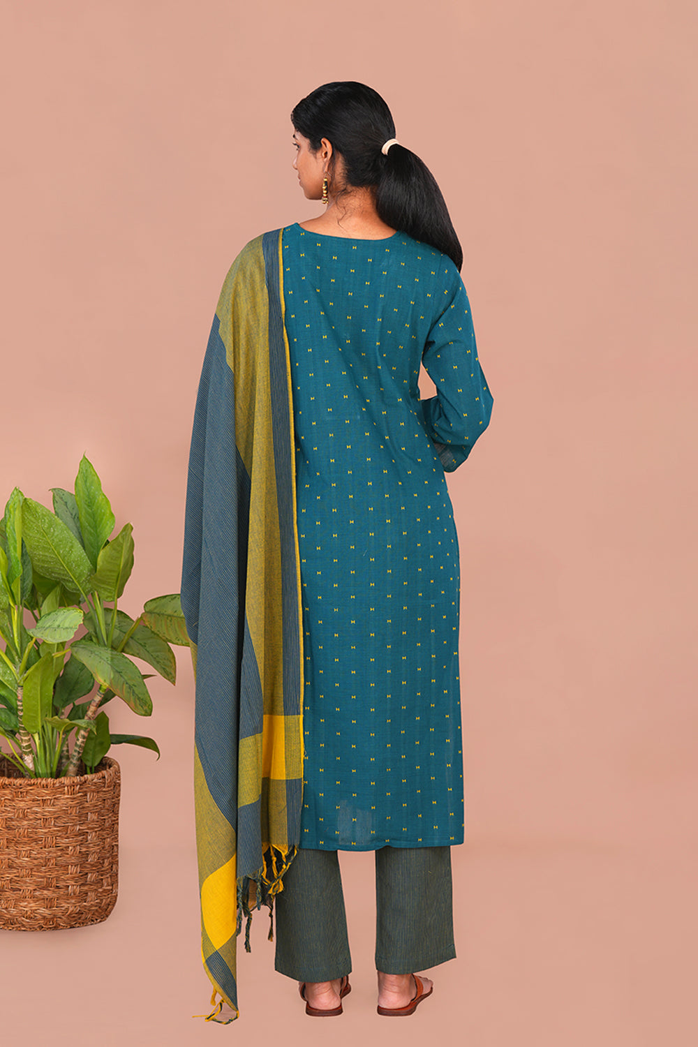 Image of Peacock blue Blue cotton Kurta Set
