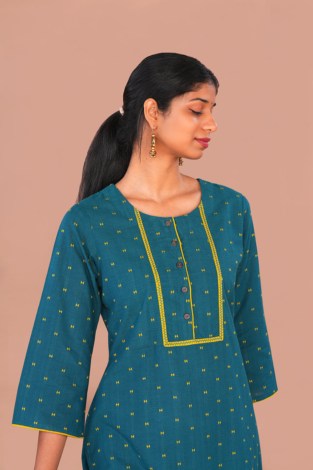 Image of Peacock blue Blue cotton Kurta Set