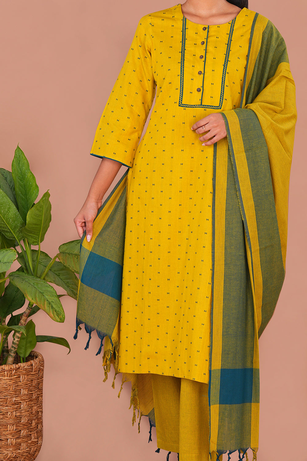 Image of Turmeric Yellow cotton Kurta Set