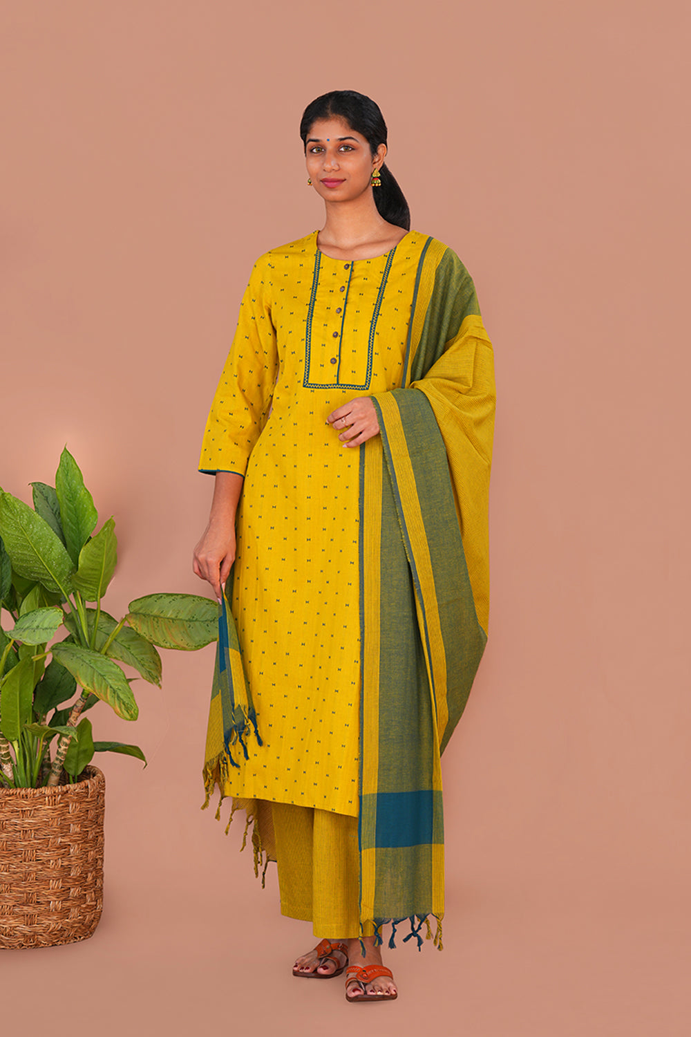 Image of Turmeric Yellow cotton Kurta Set