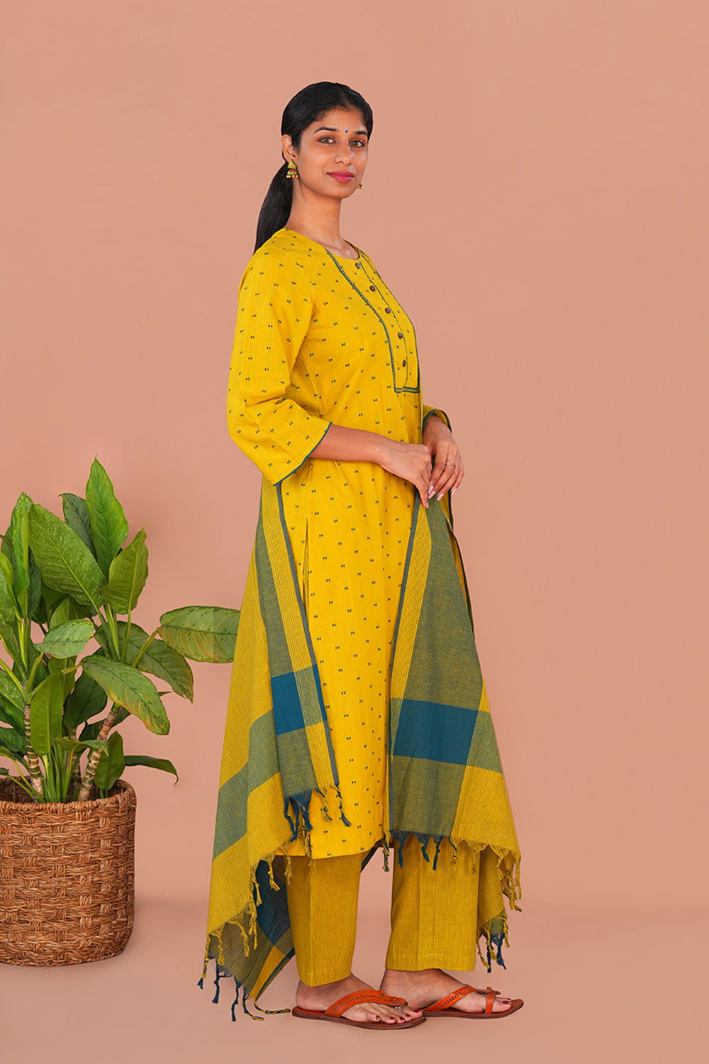 Image of Turmeric Yellow cotton Kurta Set