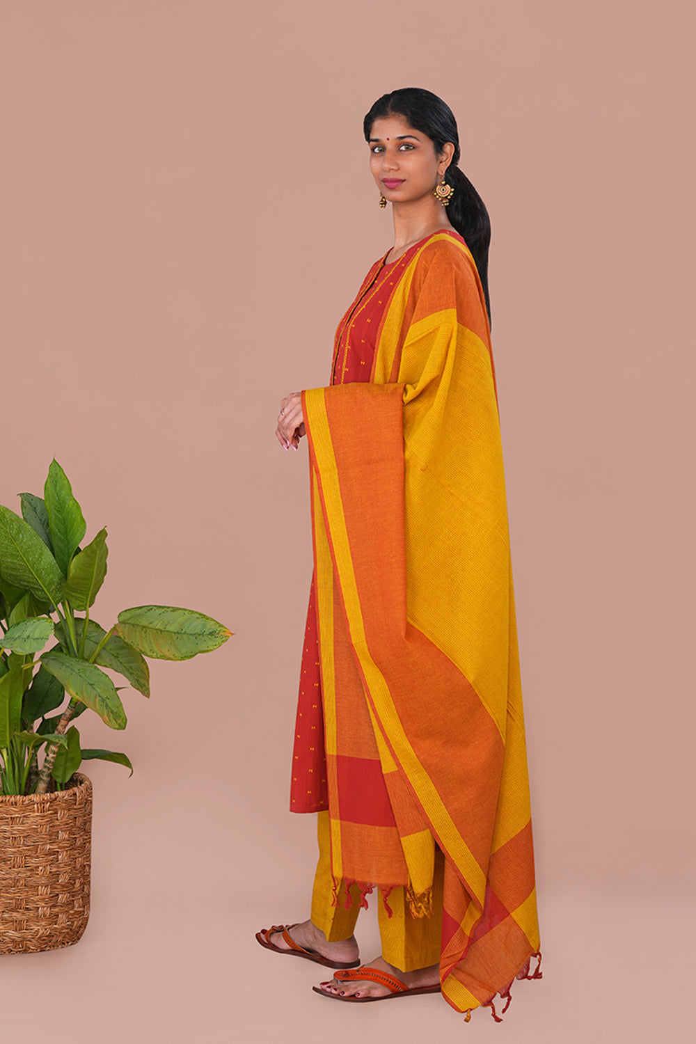Image of Rust Red Cotton Kurta Set