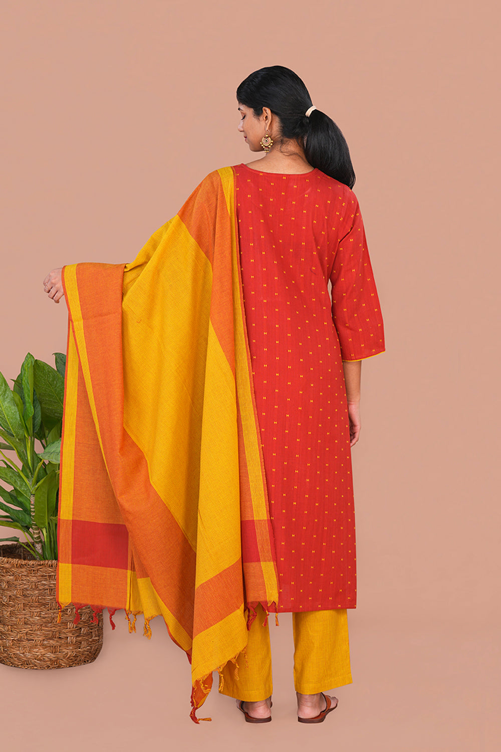 Image of Rust Red Cotton Kurta Set