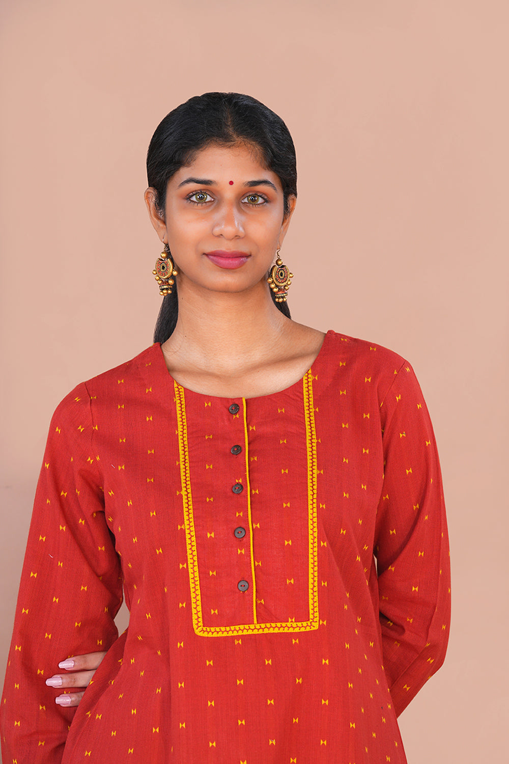 Image of Rust Red Cotton Kurta Set