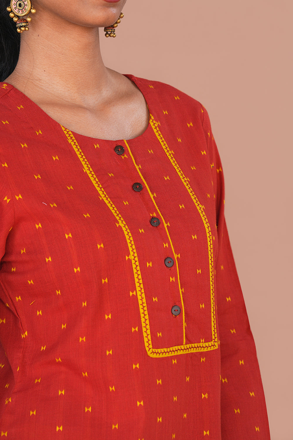 Image of Rust Red Cotton Kurta Set