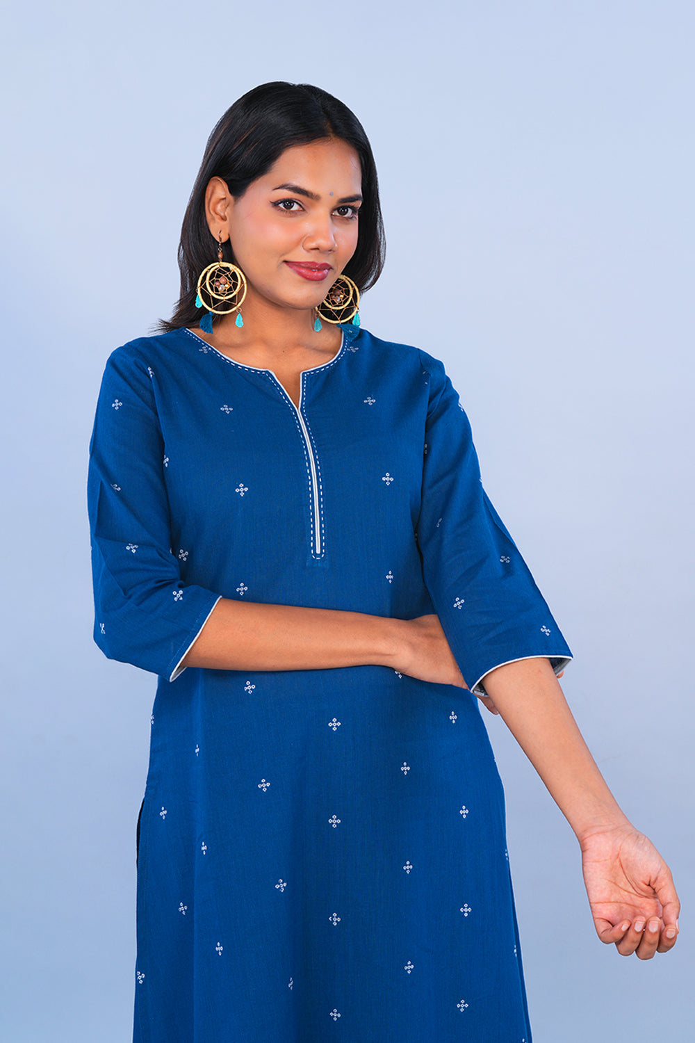 Image of Navy Blue cotton Kurta Set