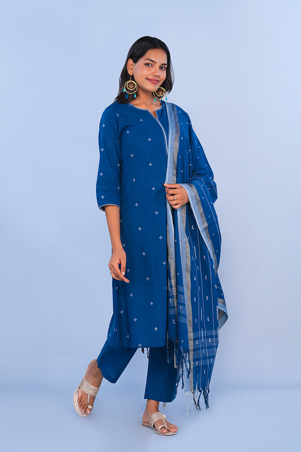Image of Navy Blue cotton Kurta Set