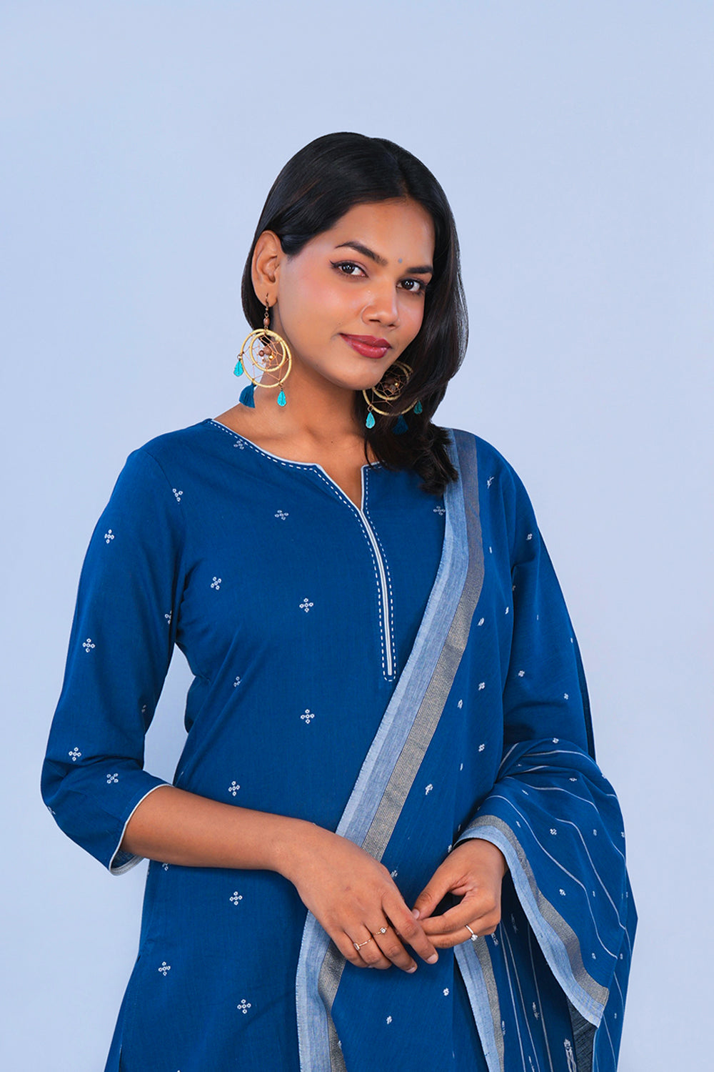Image of Navy Blue cotton Kurta Set
