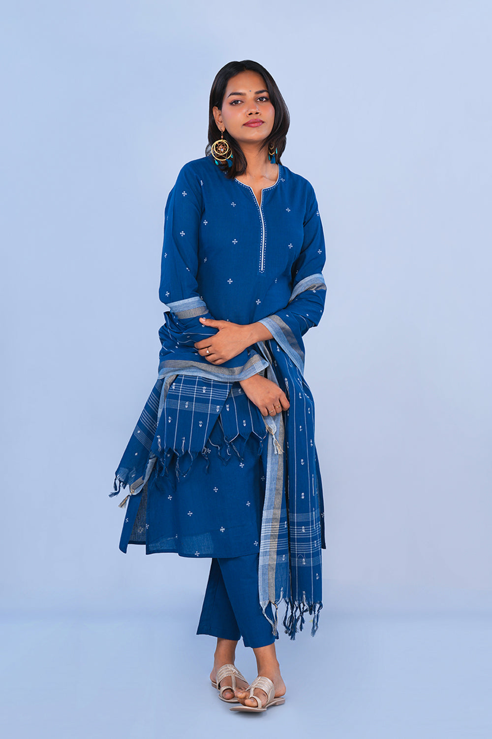 Image of Navy Blue cotton Kurta Set