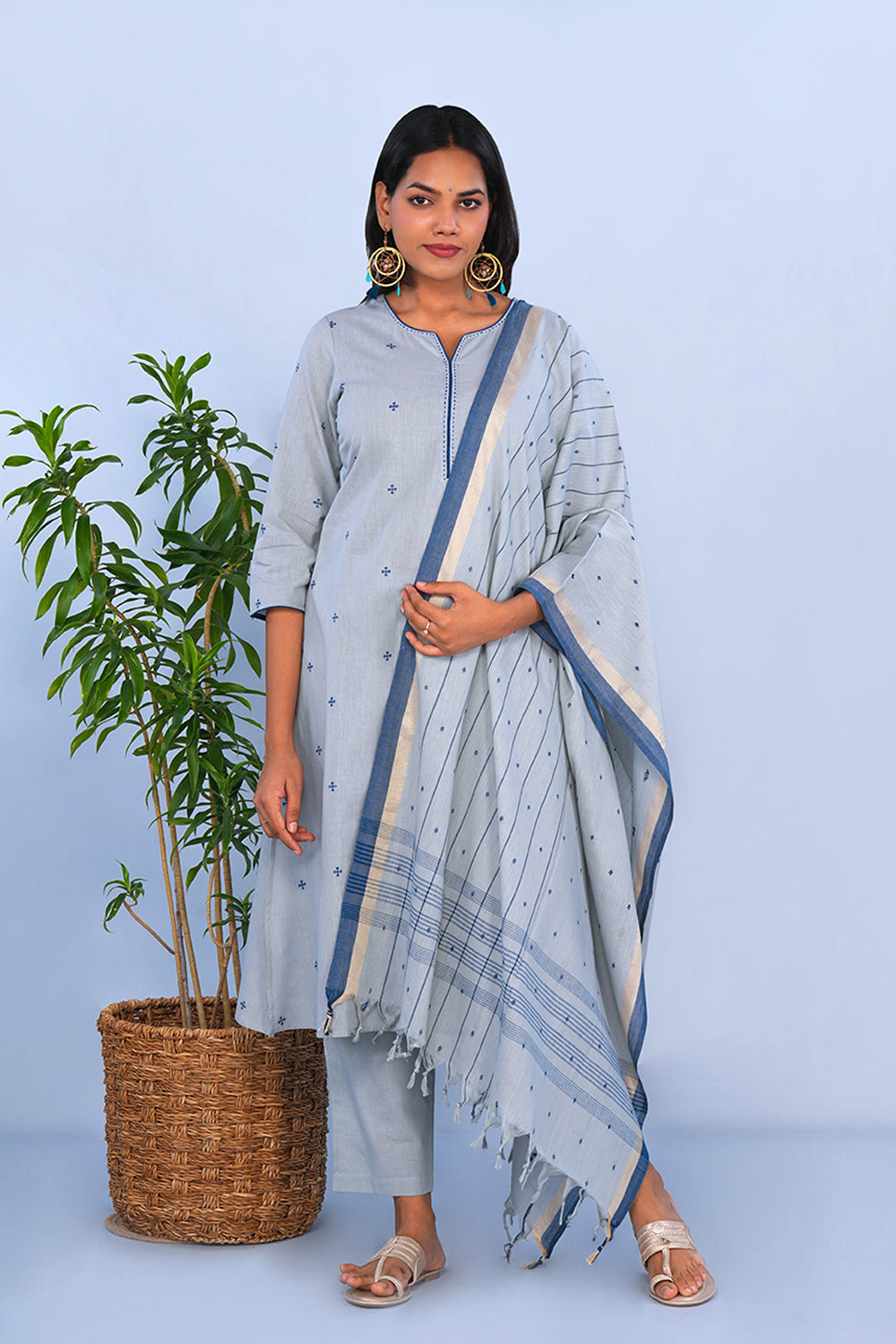 Image of Steel Grey cotton Kurta Set