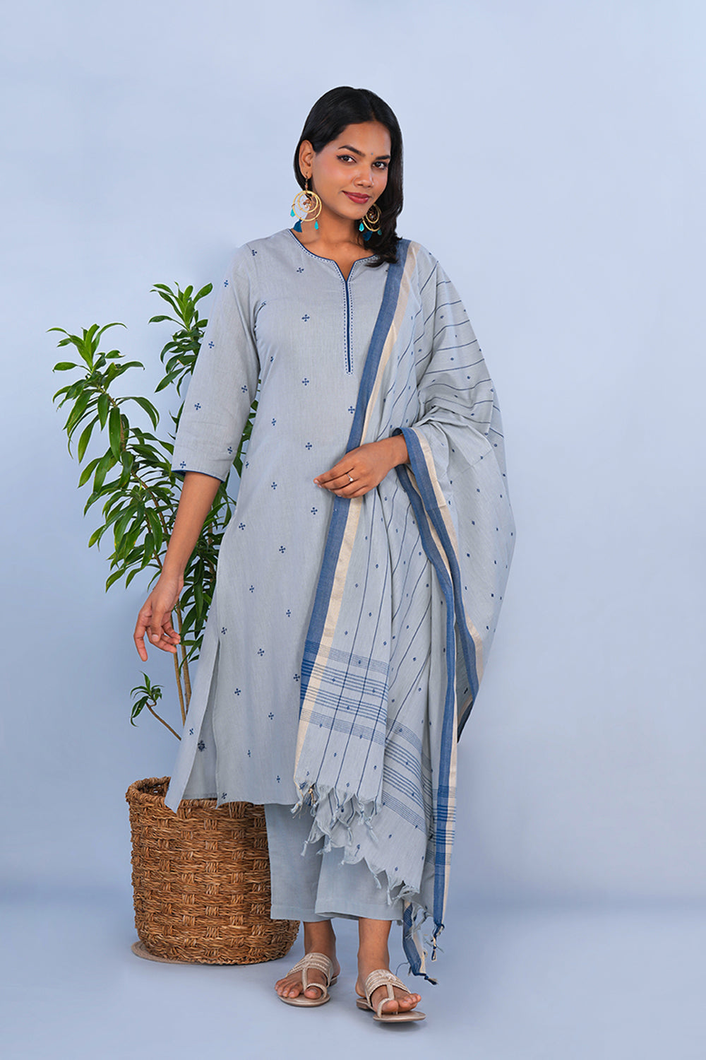 Image of Steel Grey cotton Kurta Set