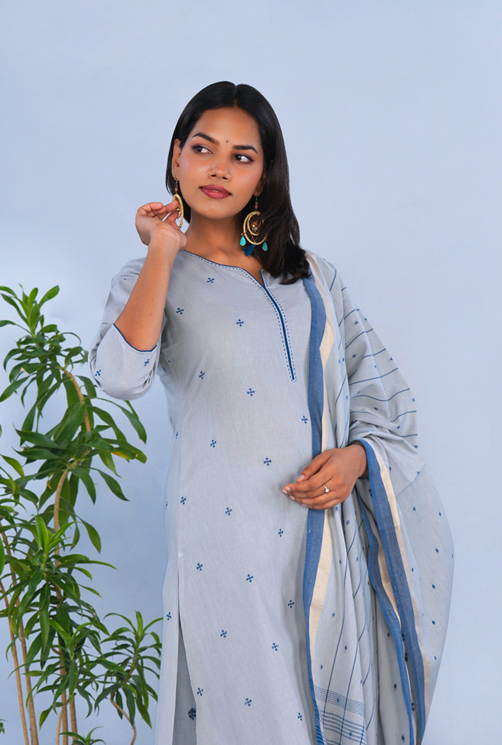 Image of Steel Grey cotton Kurta Set