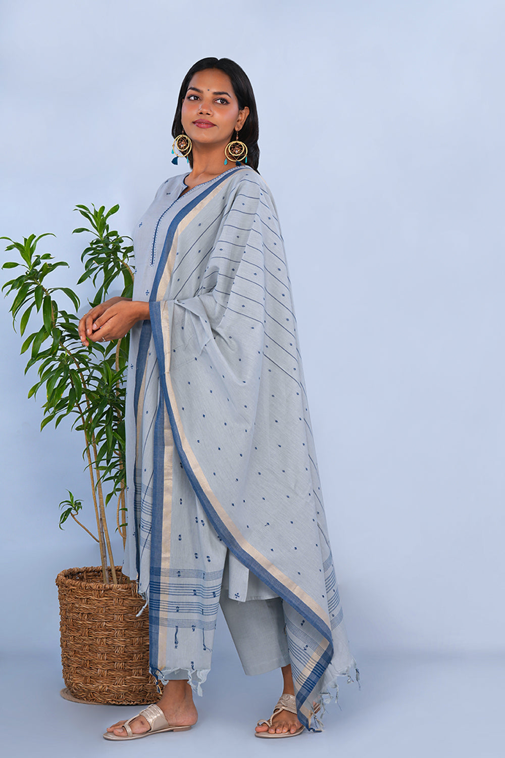 Image of Steel Grey cotton Kurta Set