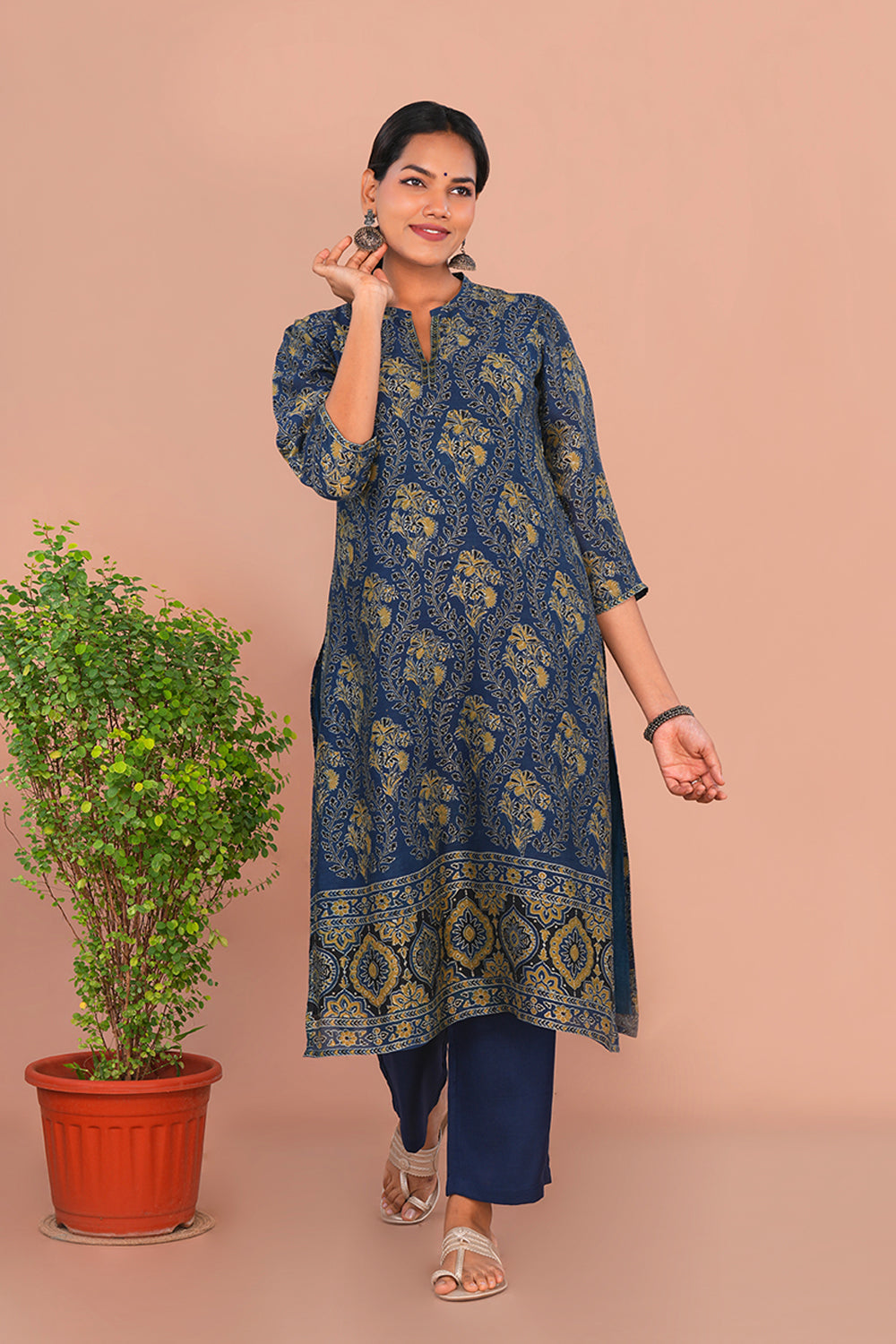 Image of Indigo Blue Ajrak Kurta set