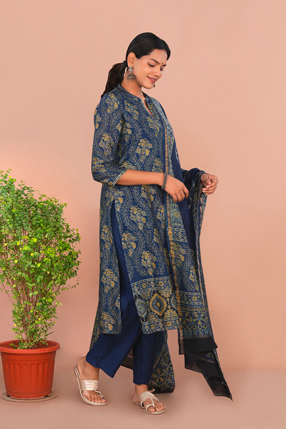 Image of Indigo Blue Ajrak Kurta set