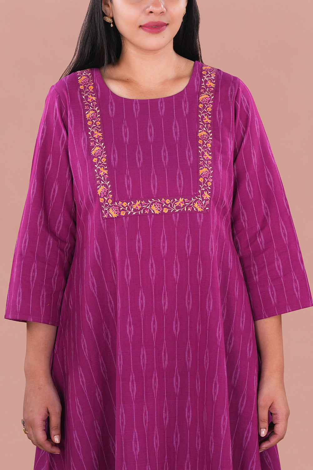 Image of Embroidered Pink Pochampally Ikat Coord set
