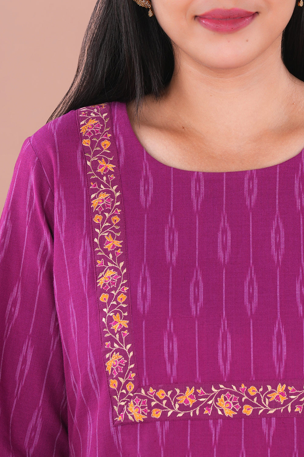 Image of Embroidered Pink Pochampally Ikat Coord set