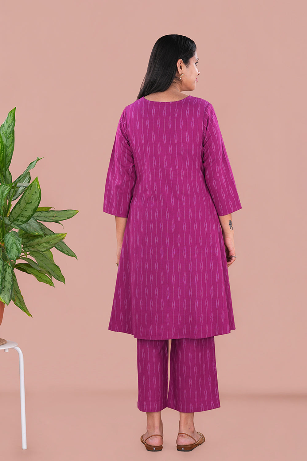 Image of Embroidered Pink Pochampally Ikat Coord set