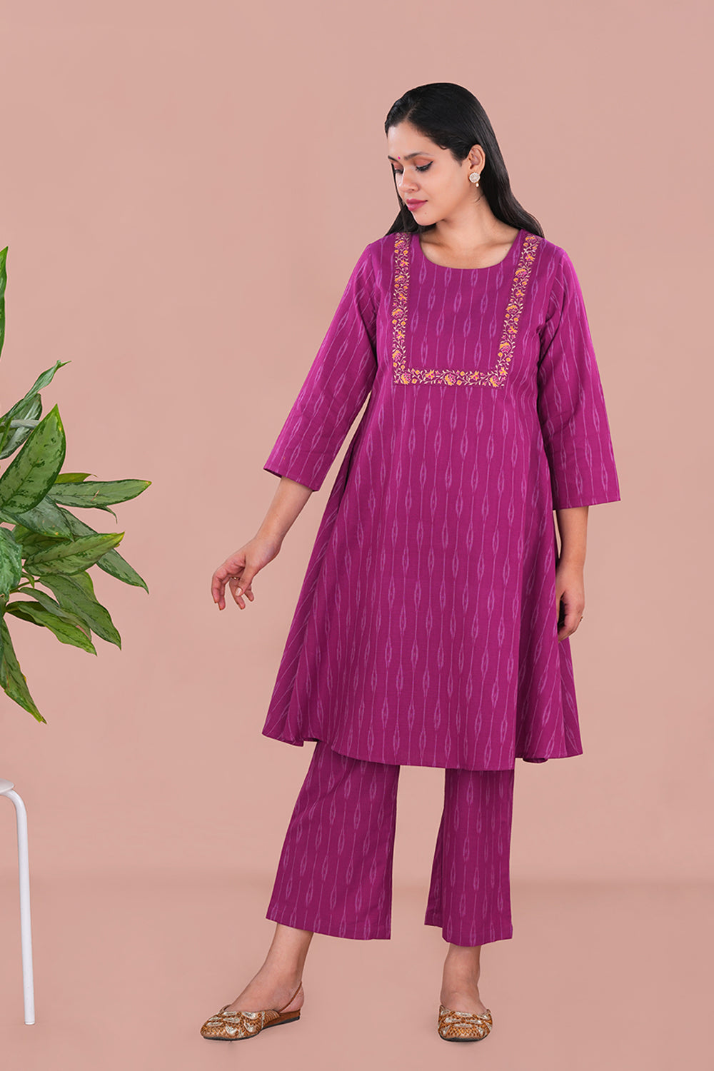 Image of Embroidered Pink Pochampally Ikat Coord set