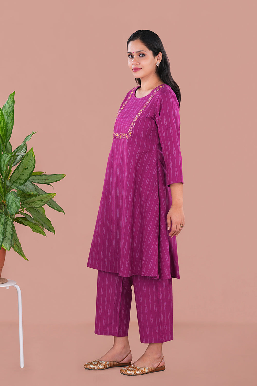 Image of Embroidered Pink Pochampally Ikat Coord set