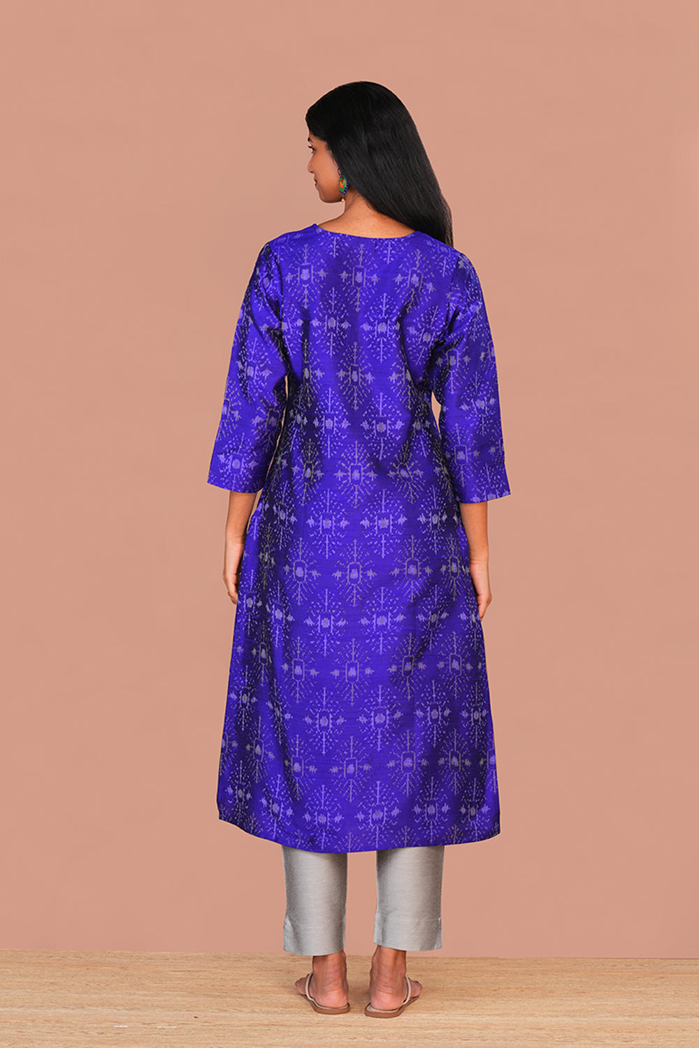 Image of Royal Blue Pochampally Ikat Raw Silk Kurti