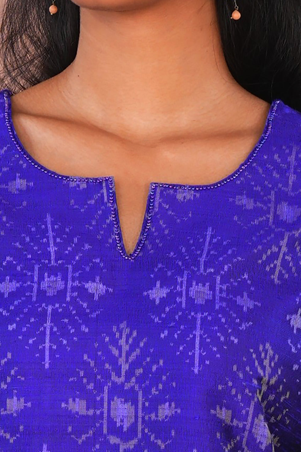 Image of Royal Blue Pochampally Ikat Raw Silk Kurti