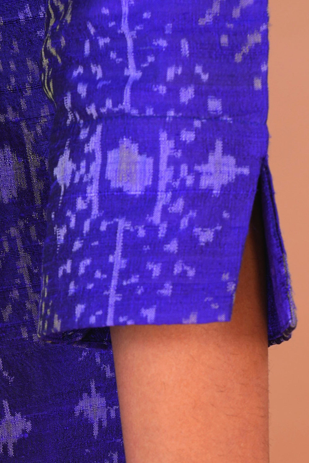 Image of Royal Blue Pochampally Ikat Raw Silk Kurti