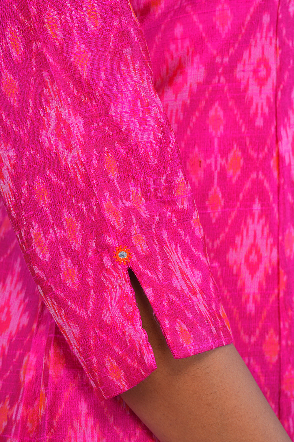 Image of Fuschia Pink Pochampally Ikat Raw Silk Kurti