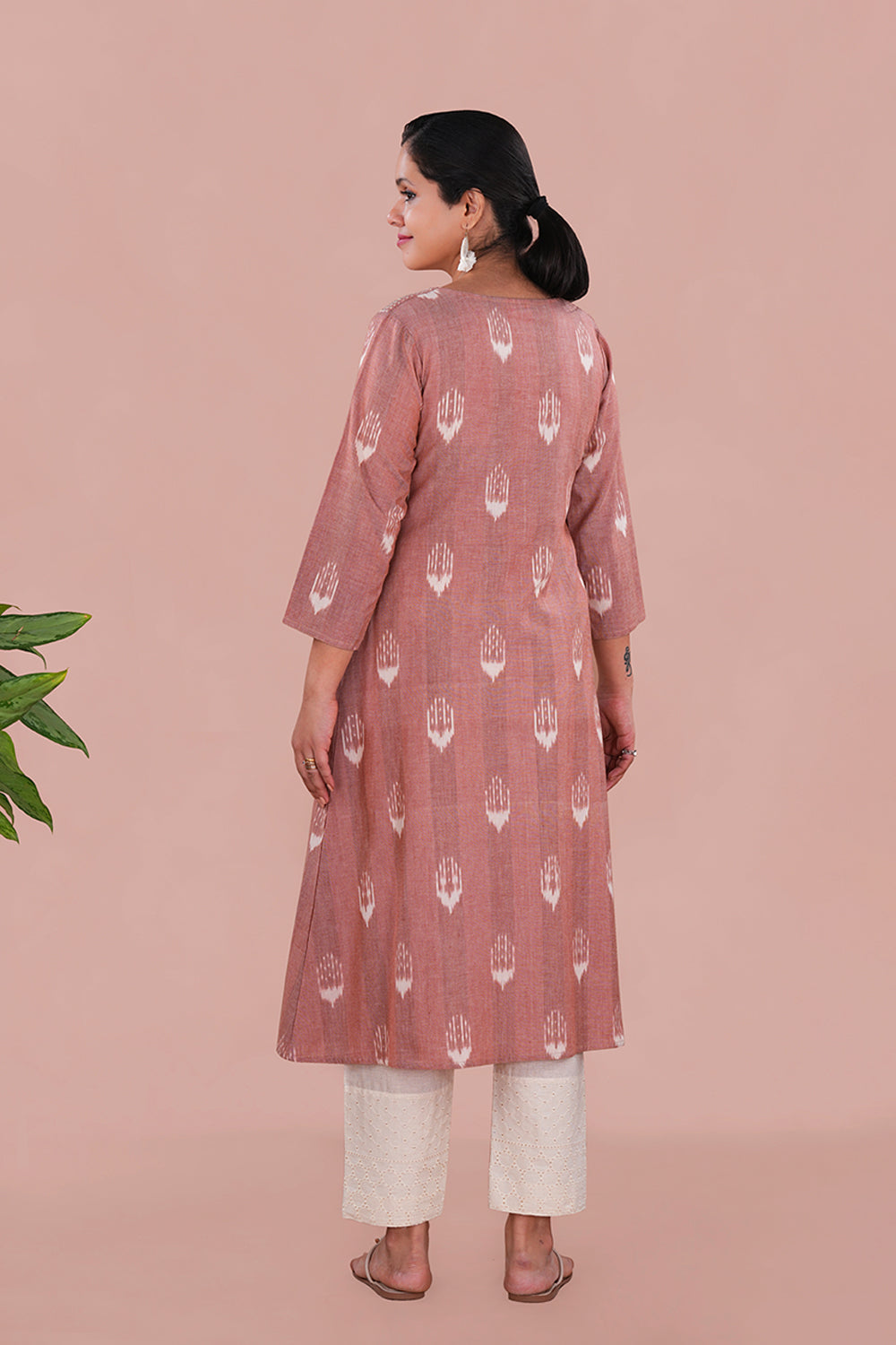 Image of Brown Pochampally Ikat Cotton Workwear Kurta
