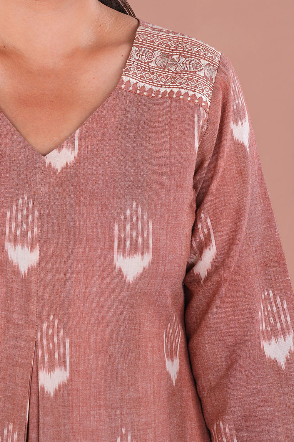 Image of Brown Pochampally Ikat Cotton Workwear Kurta