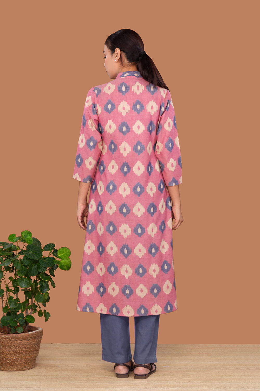 Image of Dusty Rose Pochampally Cotton Kurta