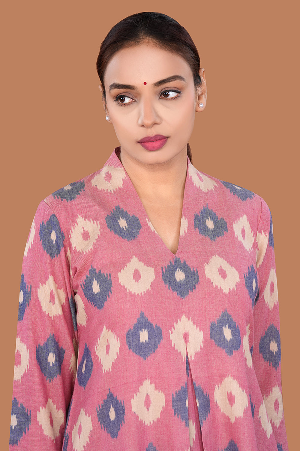 Image of Dusty Rose Pochampally Cotton Kurta