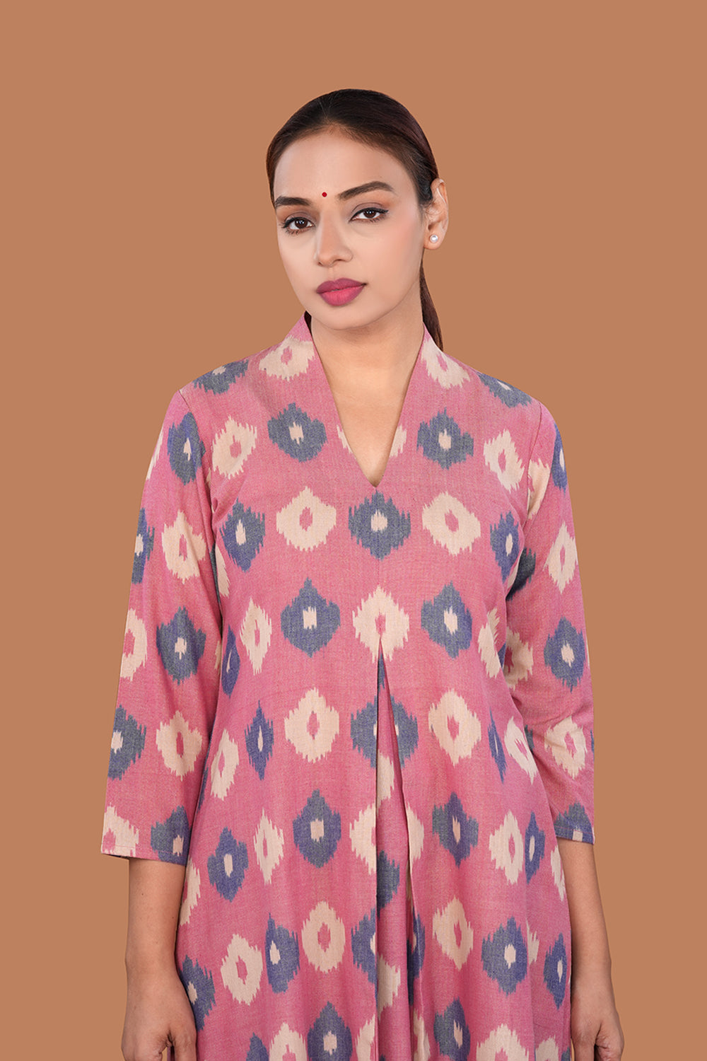 Image of Dusty Rose Pochampally Cotton Kurta
